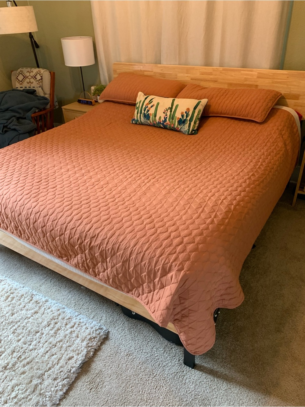 Textured Quilted Bedspread Set in Rust Orange with Matching Shams